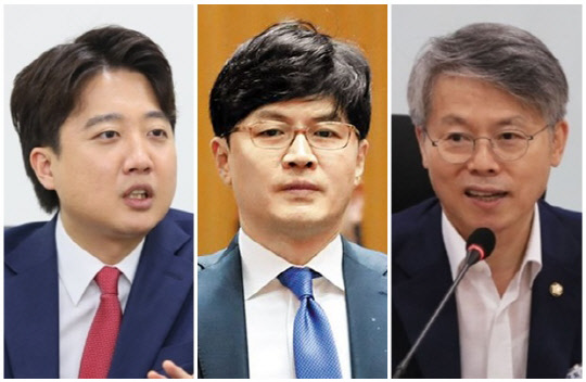(왼쪽부터) 이준석 국민의힘 대표, 한동훈 법무부 장관 후보자, 민형배 더불어민주당 의원. <연합뉴스>